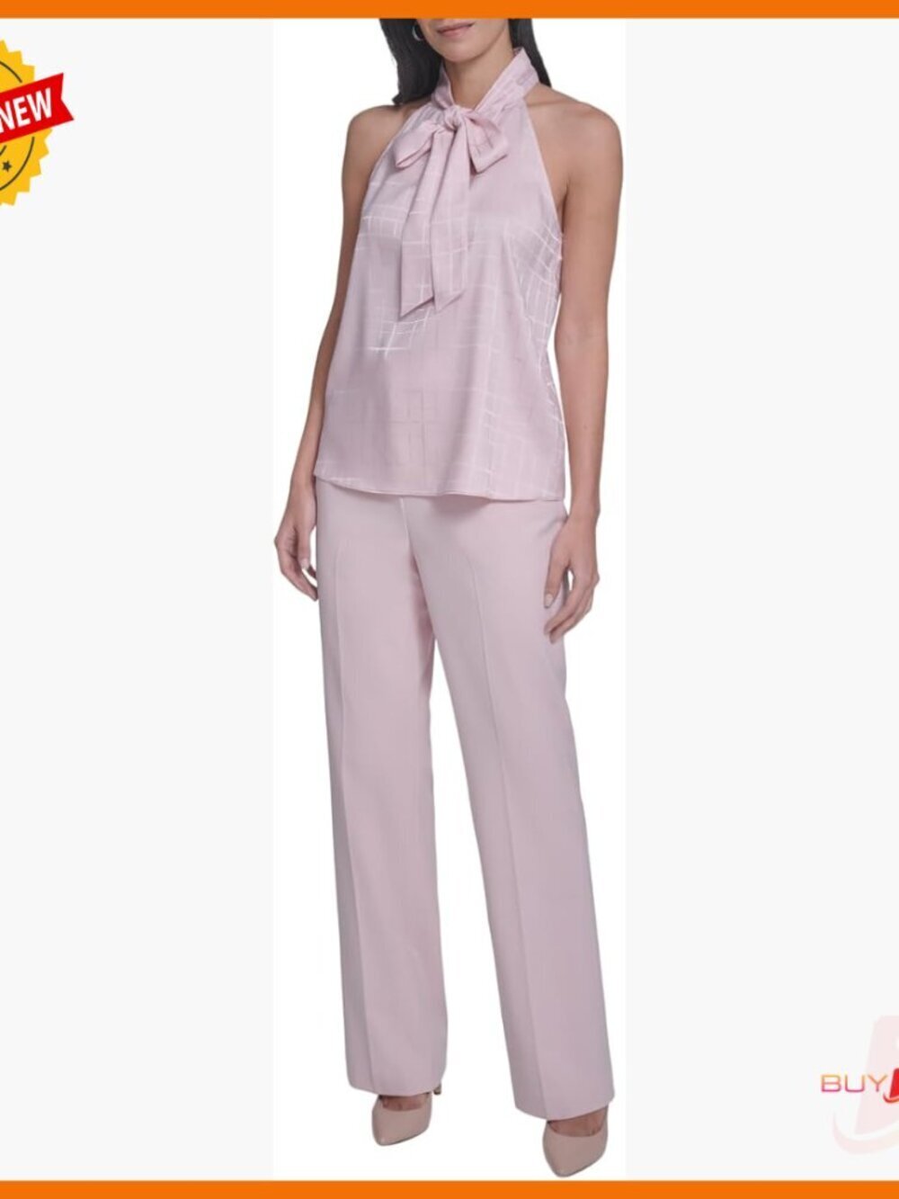 Sleeveless Jacquard Tie Neck Blouse Regular Fit Polyester Work to Dinner